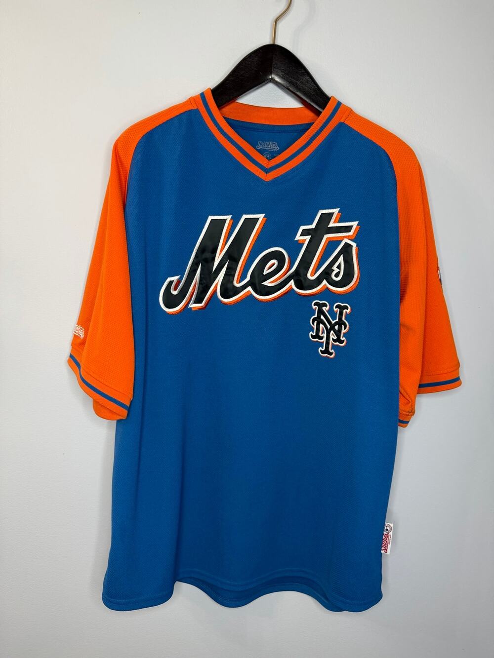 Stitches New York Mets Embroidered Jersey Blue Orange Patches Men's XL